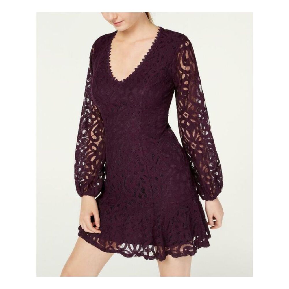 CITY STUDIO Womens Fit + Flare Mini Dress Purple Long Sleeve Juniors 3